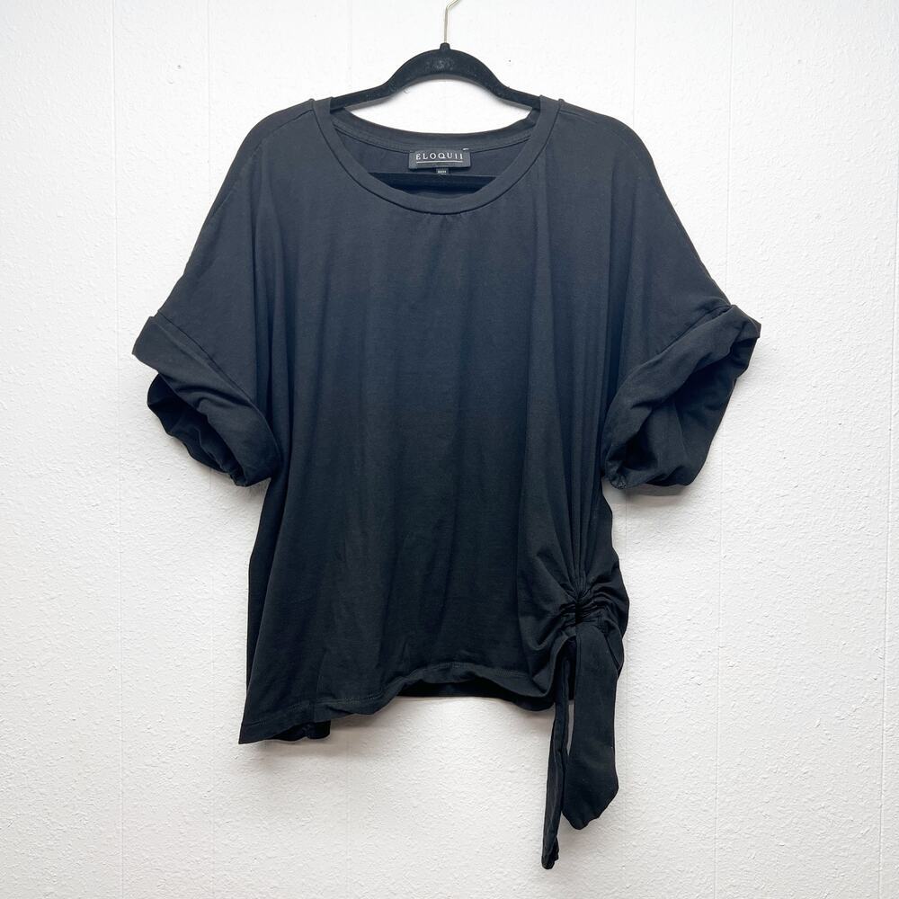Eloquii Womens Black Top Size 22/24 Ruched Side Modest Contemporary Casual Chic